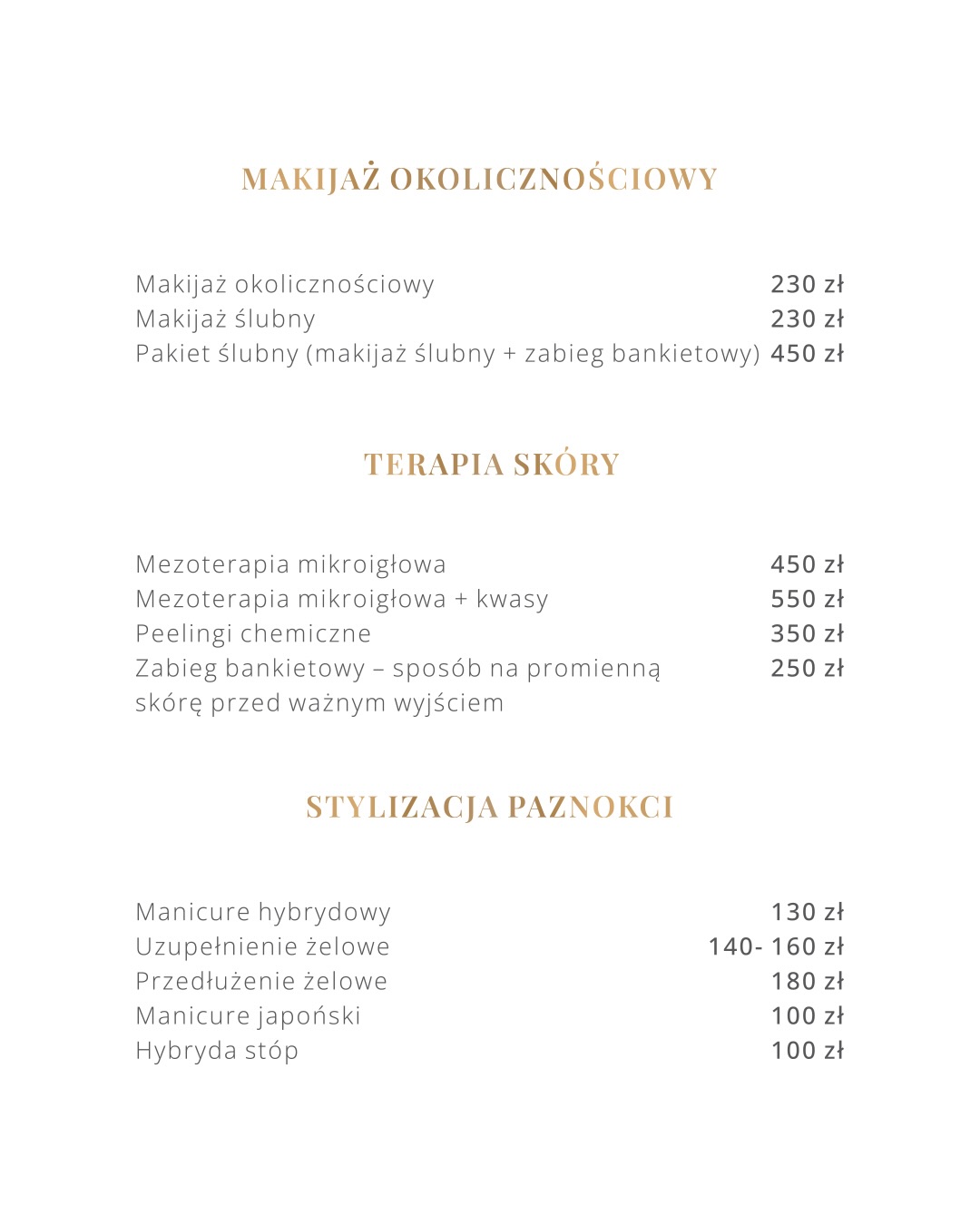 Cennik usług Beata Wlizło